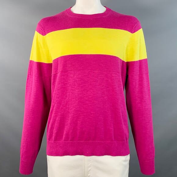 MR TURK Size XL Purple Yellow Stripe Cotton Crew Neck Pullover - Picture 1 of 6